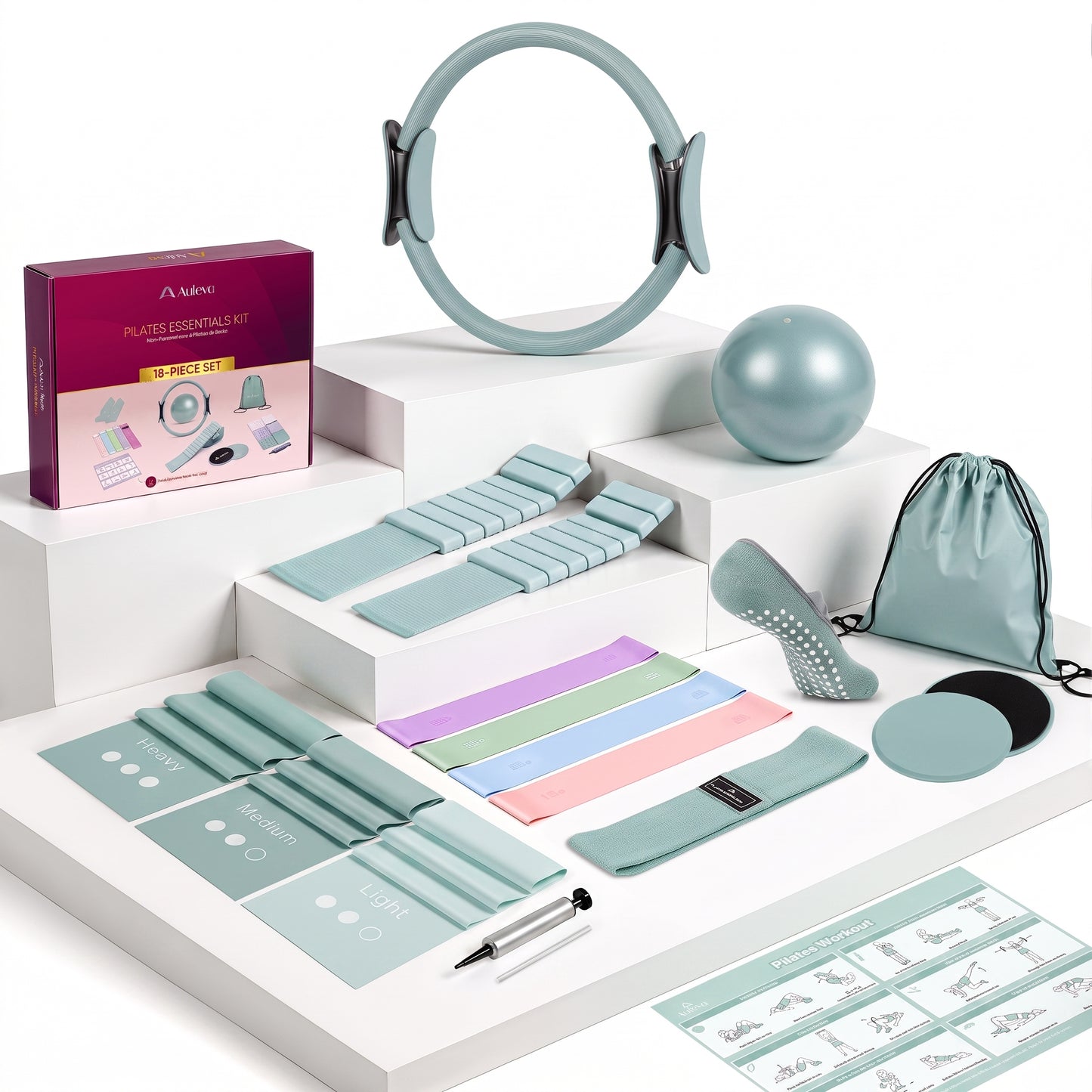 Auleva Pilates Kit for Women — 18-Piece Home Pilates Equipment Set